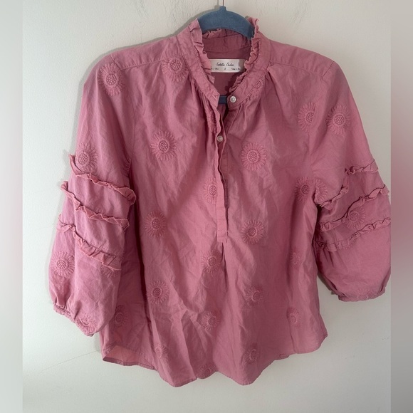 Isabella Sinclair Anthropologie pink boho embroidered daisy Top S - Picture 2 of 8